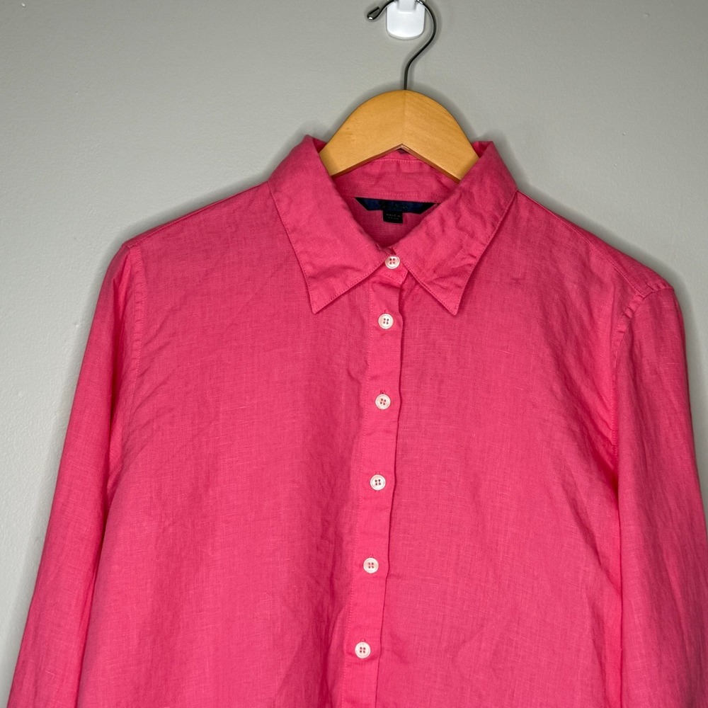 Boden 100% Linen Pink Button Front Shirt Womens Size 16 Long Sleeve - Picture 3 of 8